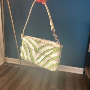 Coach Y2K Signature Green and Ivory Zebra Print Wristlet